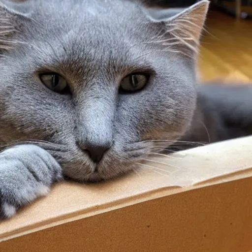 Image similar to big bored grey cat with white belly, white paws and very long fur