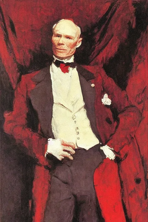 Image similar to portrait of ed harris as a gentleman wearing a a red edwardian suit by walter sickert, john singer sargent, and william open