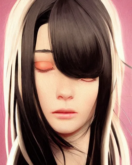 Prompt: portrait of woman cute-fine-face, with long black hair that extends past her waist with locks of hair that frame her face down to her chin and shows off her high forehead, pretty face, realistic shaded Perfect face, fine details. Anime. realistic shaded lighting by Ilya Kuvshinov Giuseppe Dangelico Pino and Michael Garmash and Rob Rey, IAMAG premiere, aaaa achievement collection, elegant freckles, fabulous