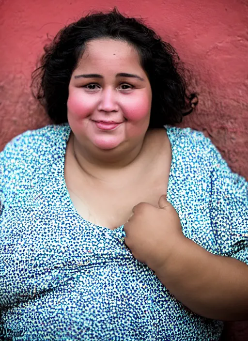 Prompt: close up portrait of a beautiful, chubby, 30-year-old woman from Cuba, happy, candid street portrait in the style of Martin Schoeller, award winning, Sony a7R