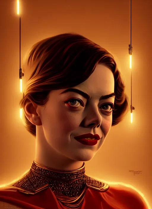 Prompt: portrait of 1 9 5 0 s darna, young emma stone, intricate, elegant, glowing lights, highly detailed, digital painting, artstation, glamor pose, concept art, smooth, sharp focus, illustration, art by wlop, mars ravelo and greg rutkowski