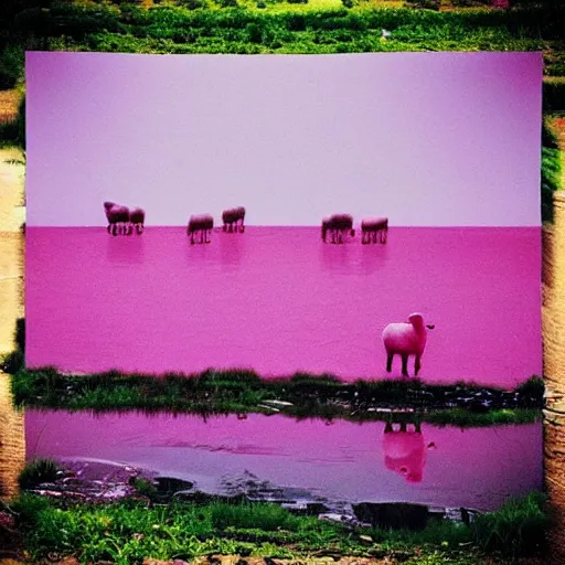 Prompt: “pink sheep by river”