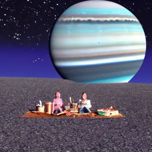 Image similar to aliens having a picnic in the spot on uranus