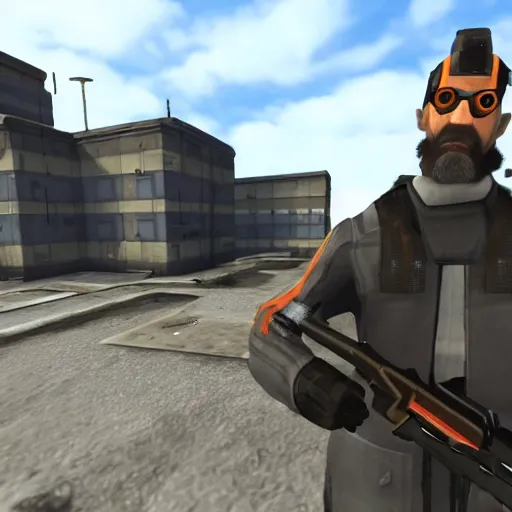 Prompt: gordon freeman plays csgo and kill gman from half life from vintovka