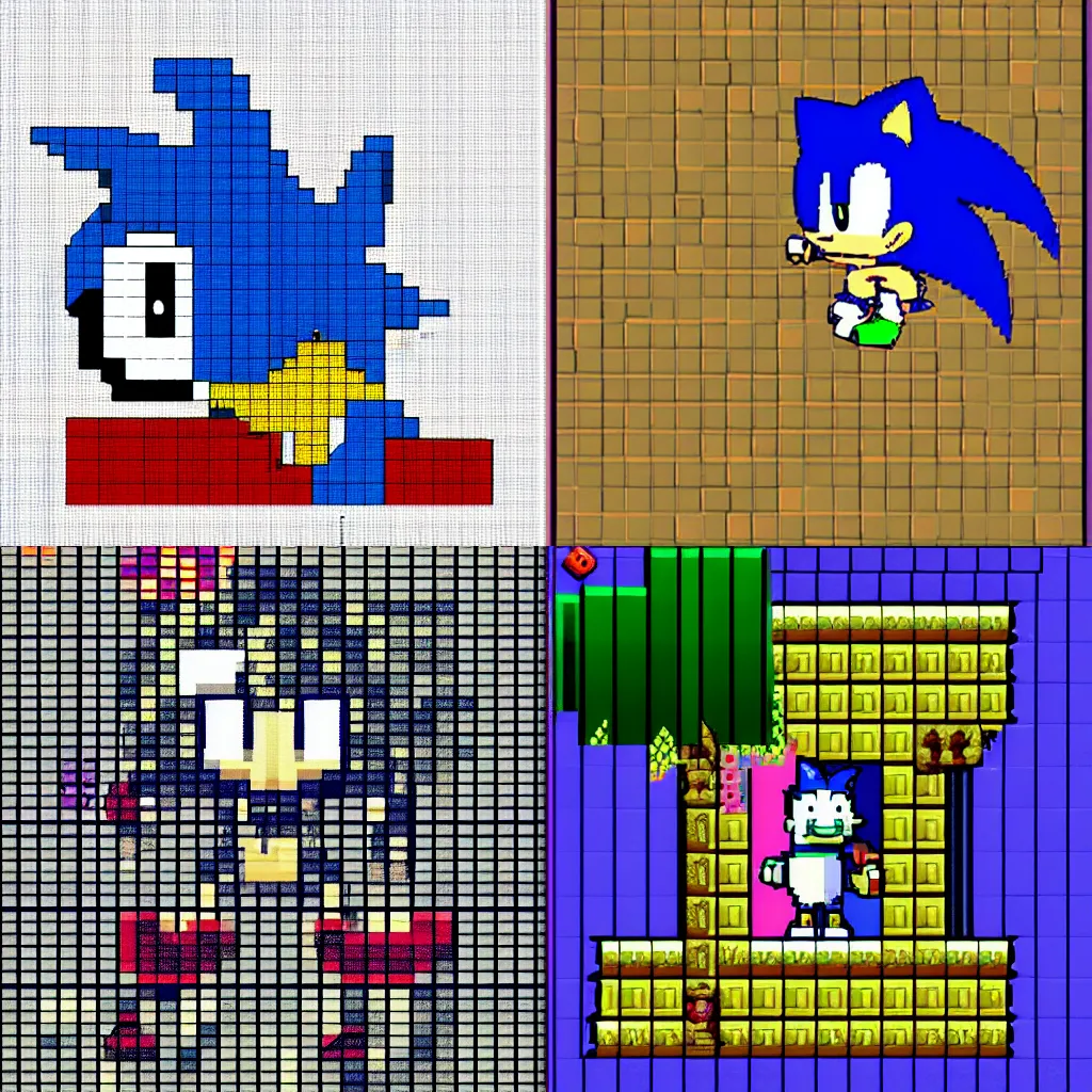 Composição em PIXEL ART do personagem Sonic the Hedgehog.Pixel Art  composition of Sonic the Hedgehog character in his super form.