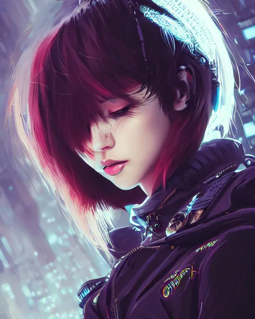 Image similar to female cat girl, wearing cyberpunk intricate streetwear, beautiful, detailed portrait, cell shaded, 4 k, concept art, by wlop, ilya kuvshinov, artgerm, krenz cushart, greg rutkowski, pixiv. cinematic dramatic atmosphere, sharp focus, volumetric lighting, cinematic lighting, studio quality