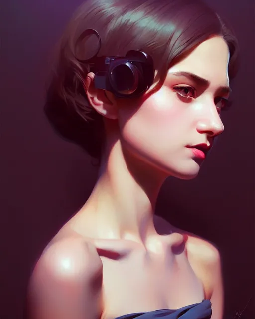 Image similar to stylized portrait by aykutmakut of an artistic pose, composition, young cute serious fancy lady, cinematic colors, realistic shaded, fine details, realistic shaded lighting poster by ilya kuvshinov, magali villeneuve, artgerm, jeremy lipkin and michael garmash and rob rey