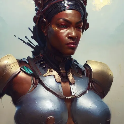 Prompt: a beautiful portrait of a iron goddess by greg rutkowski and raymond swanland, afrofuturism, trending on artstation, ultra realistic digital art