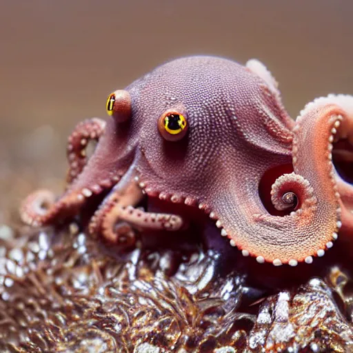 Image similar to a close up of an octopus with human eyes, a macro photograph by craola, flickr contest winner, mingei, lovecraftian, grotesque, macro photography