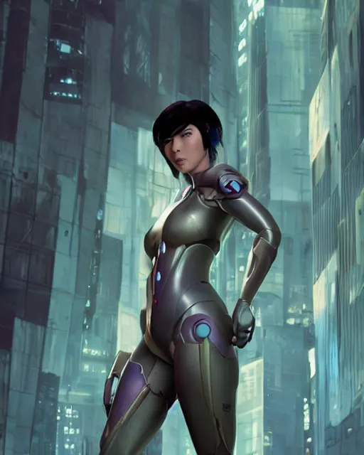 Image similar to weta disney pixar movie still portrait photo of motoko kusanagi ghost in the shell : : as cyborg woman by pixar : : by weta, wlop, ilya kuvshinov, rossdraws, artgerm, marvel, maxim cover, latex, octane render, sweaty, iridescent, bright morning, anime, liosh, mucha : :