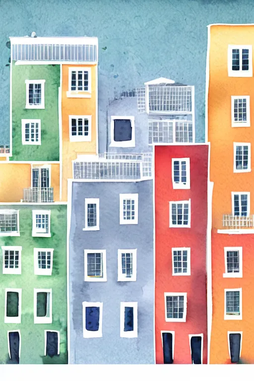 Image similar to minimalist watercolor art of houses in istanbul, illustration, vector art