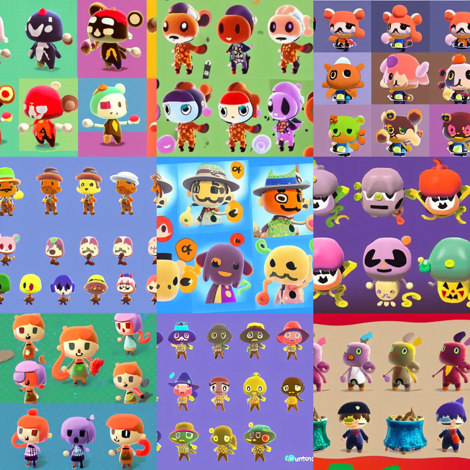 Prompt: concepts of new colorful octopi animal crossing villagers by nintendo that only show up on halloween