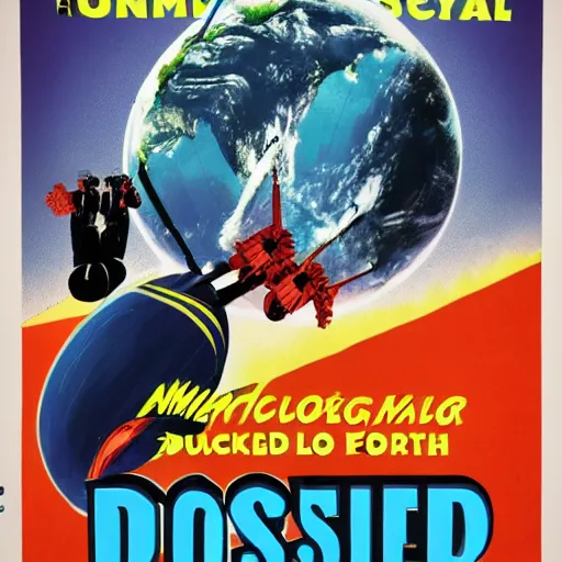 Image similar to Film publicity poster for comic-disaster movie of Earth being stuck by asteroid