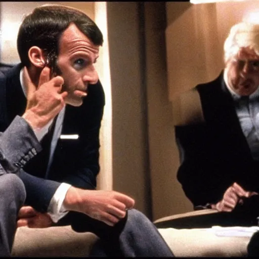 Image similar to gorilla face of Emmanuel Macron in American Psycho (1999)