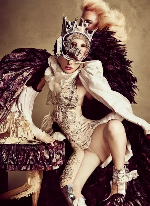 Image similar to lady gaga photoshoot styled by nick knight posing renaissance themed, vogue magazine, Highly realistic. High resolution. Highly detailed. Dramatic. 8k.4k.