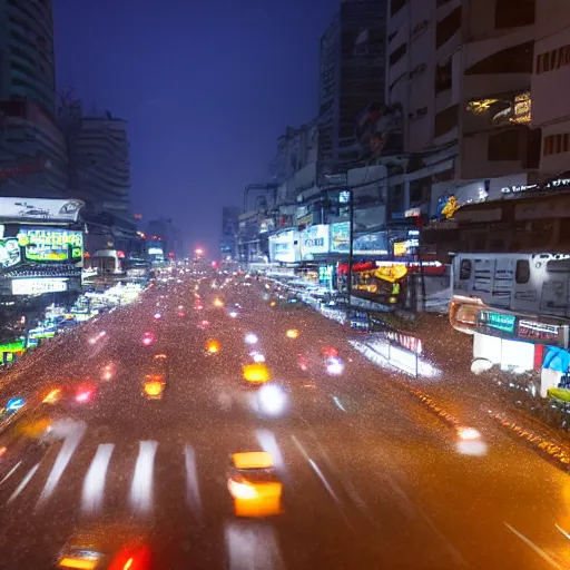 Image similar to center of bangkok crowded with people and vehicles during a snowstorm