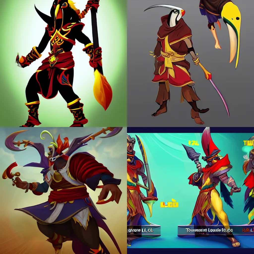 Prompt: a toucan warrior monk, style of arcane tv series, style of league of legends