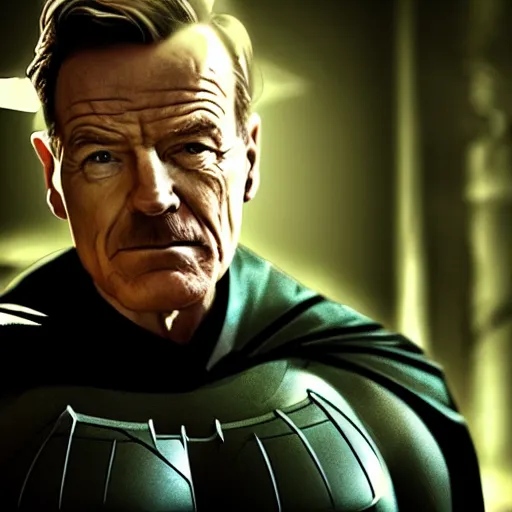 Prompt: Bryan Cranston as Batman, cinematic lighting, HD, photorealistic