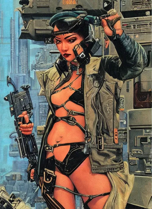 Prompt: cyberpunk mercenary. portrait by clyde caldwell and will eisner and gil elvgren