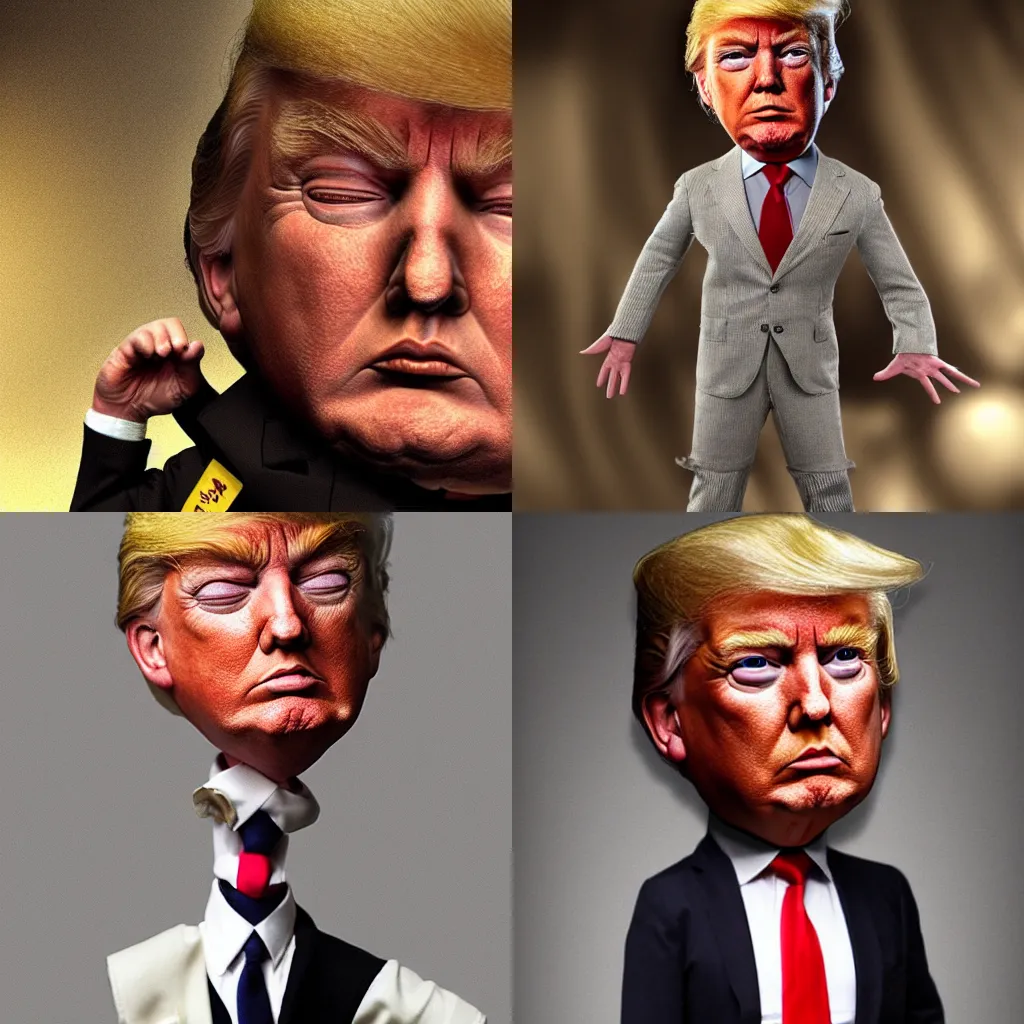 Prompt: Trump as the doll from ‘Saw’, hyper realistic, trending on artstation