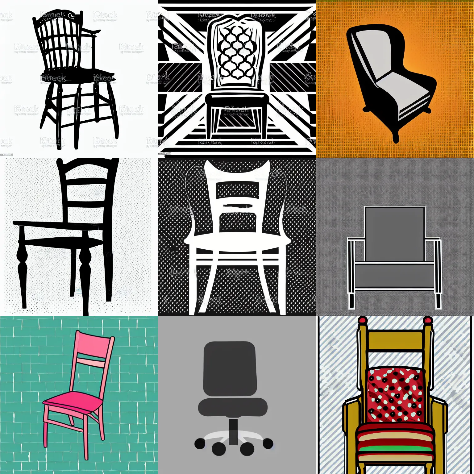 Prompt: chair, vector art, flat