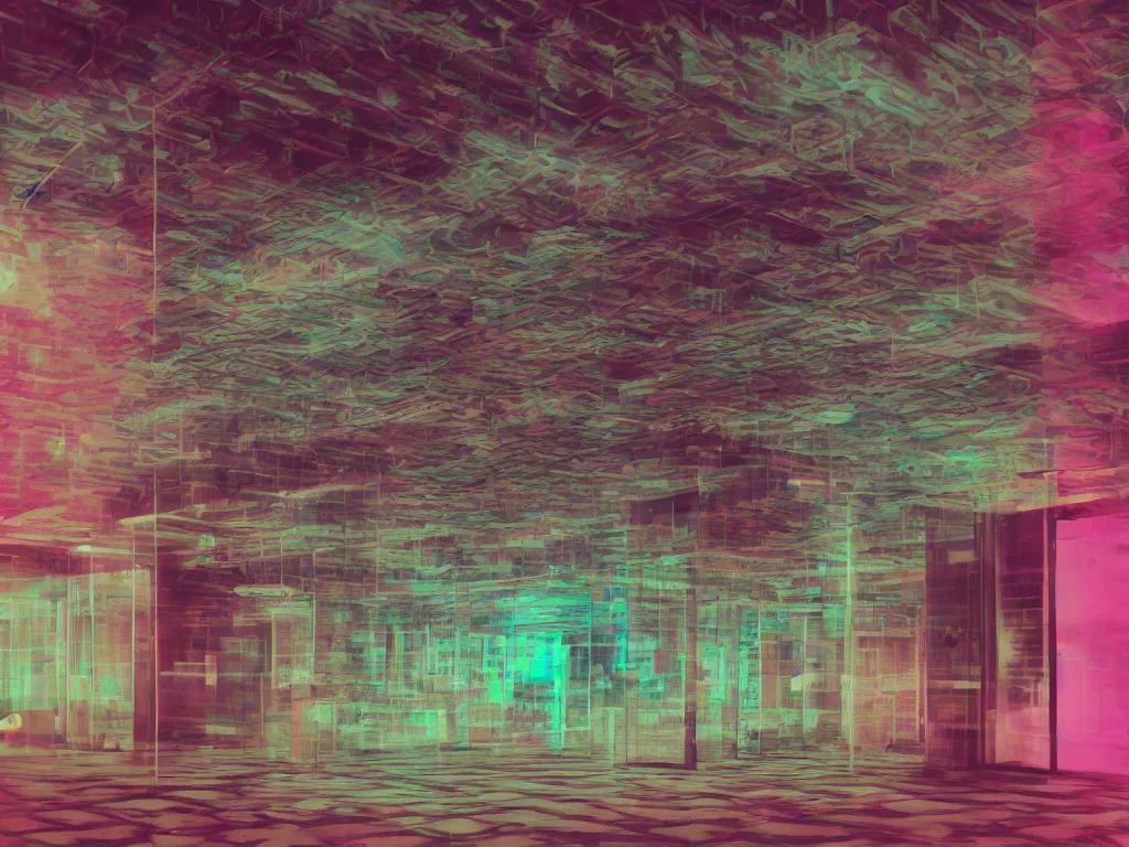 Prompt: 50 mm photo of a vaporwave liminal space