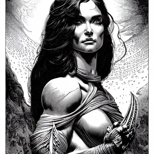 Image similar to medium portrait soft light, by killian eng and joe fenton and bernie wrightson, inspired by john carter of mars, etching, fine, sharp high detail,