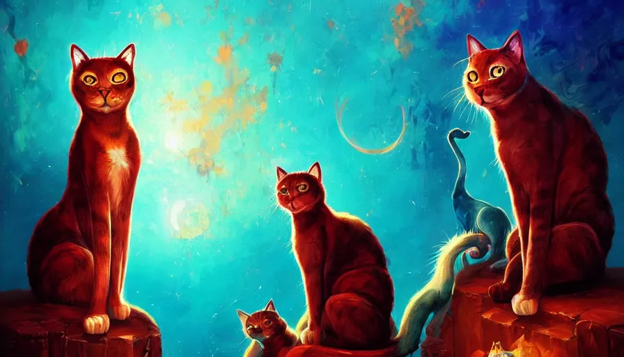 Image similar to artwork of really tall sitting cats by anato finnstark, by karol bak, by lisa frank, brush strokes, 4 k resolution