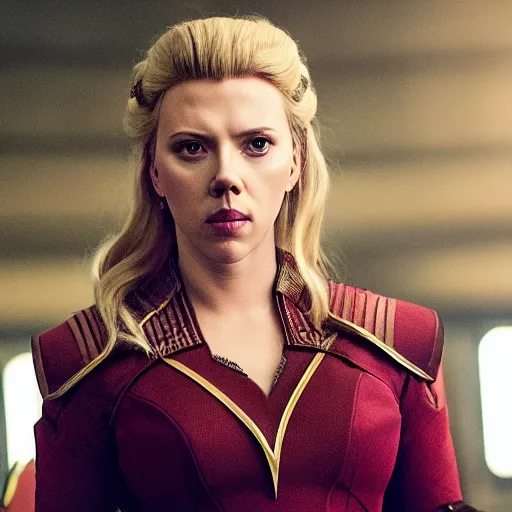 Image similar to starfleet uniform, portrait of scarlett johansson as lagertha, in starfleet uniform, from the tv series vikings