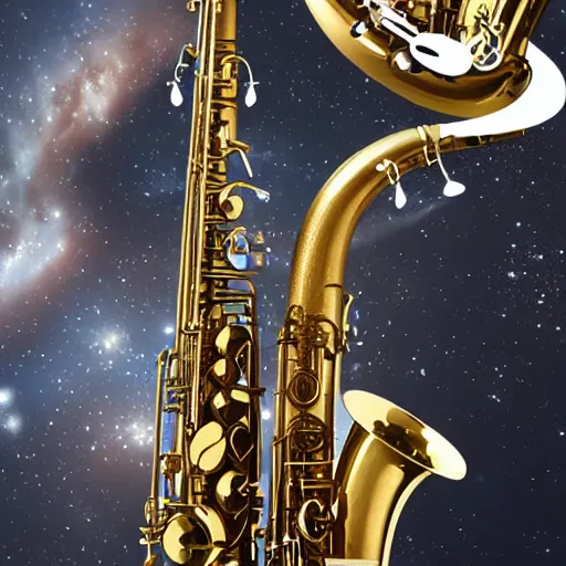 Image similar to an incredible new saxophone instrument that plays the jazziest music in the galaxy