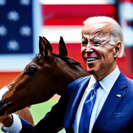 Prompt: Joe Biden riding a tiny pony