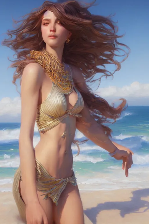 Prompt: goddess of the beach, highly detailed, digital painting, artstation, concept art, smooth, sharp focus, illustration, unreal engine 5, 8 k, art by artgerm and greg rutkowski and edgar maxence