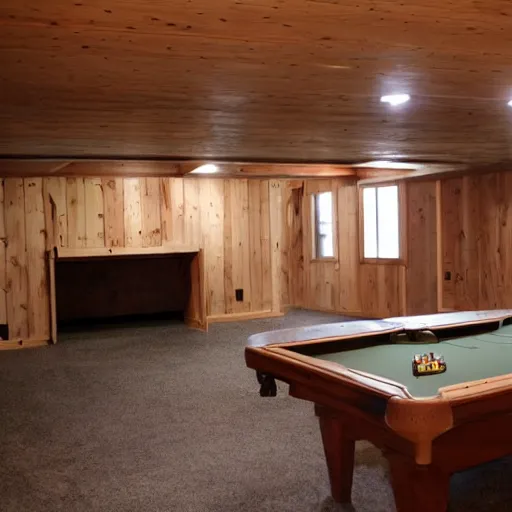 Prompt: wood paneling walls, basement, craigslist photo