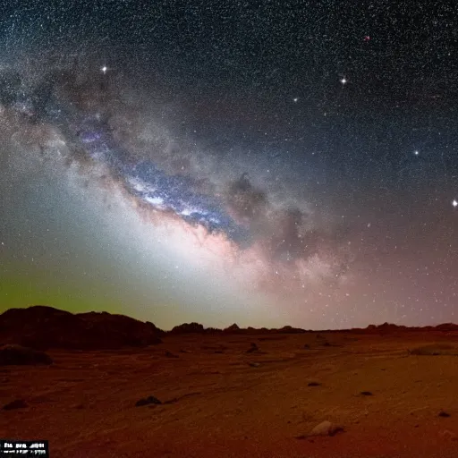 Prompt: Milky Way as seen in the night sky of an alien planet, NASA true color image