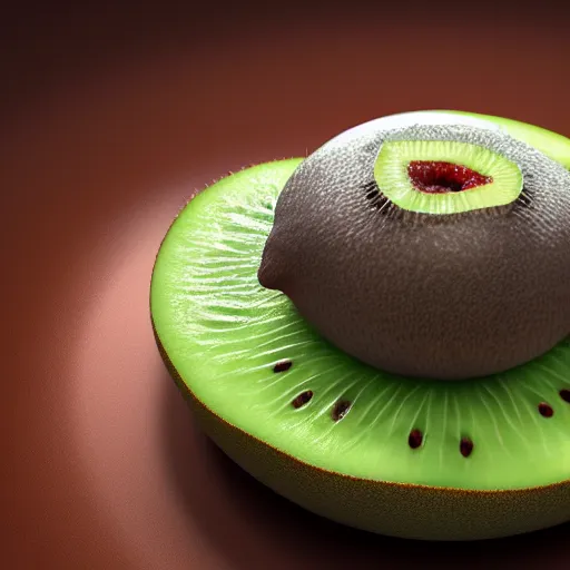 Image similar to vinyl turntable vinyl record in shape of huge round kiwi fruit, 4 k, unreal render, blender guru