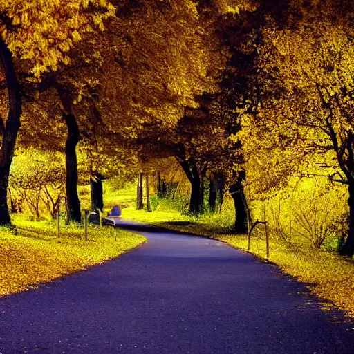 Image similar to Autumn night, Full moon,path surrounded by trees with yellow leafs, beautiful