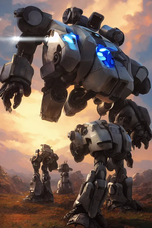 Image similar to mechwarrior 5 : mercenaries mech megaman transformer robot boss tank engine game octane render, 4 k, hd 2 0 2 2 3 d cgi rtx hdr style chrome reflexion glow fanart jesper ejsing, by rhads, makoto shinkai borderlands and by feng zhu rossdraws artstation by digital cinematic pixar and disney unreal zbrush central hardmesh