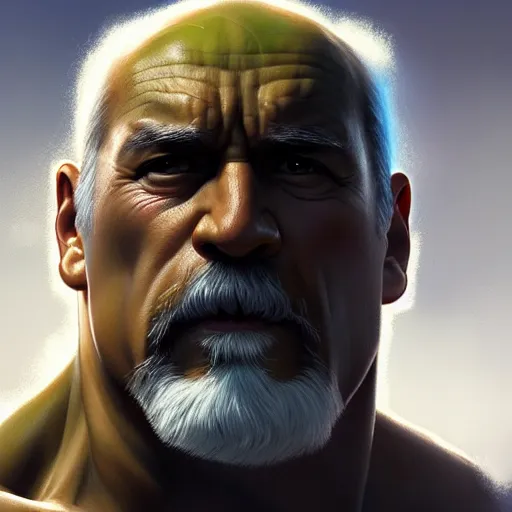 Prompt: Hulk Hogan, fantasy, intricate, elegant, highly detailed, digital painting, artstation, concept art, matte, sharp focus, illustration, art by Artgerm and Greg Rutkowski and Alphonse Mucha