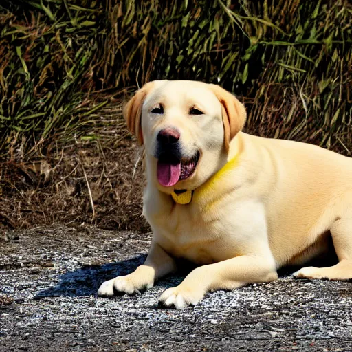 Image similar to yellow lab, fat, happy, 4 k, high quality photo, award - winning