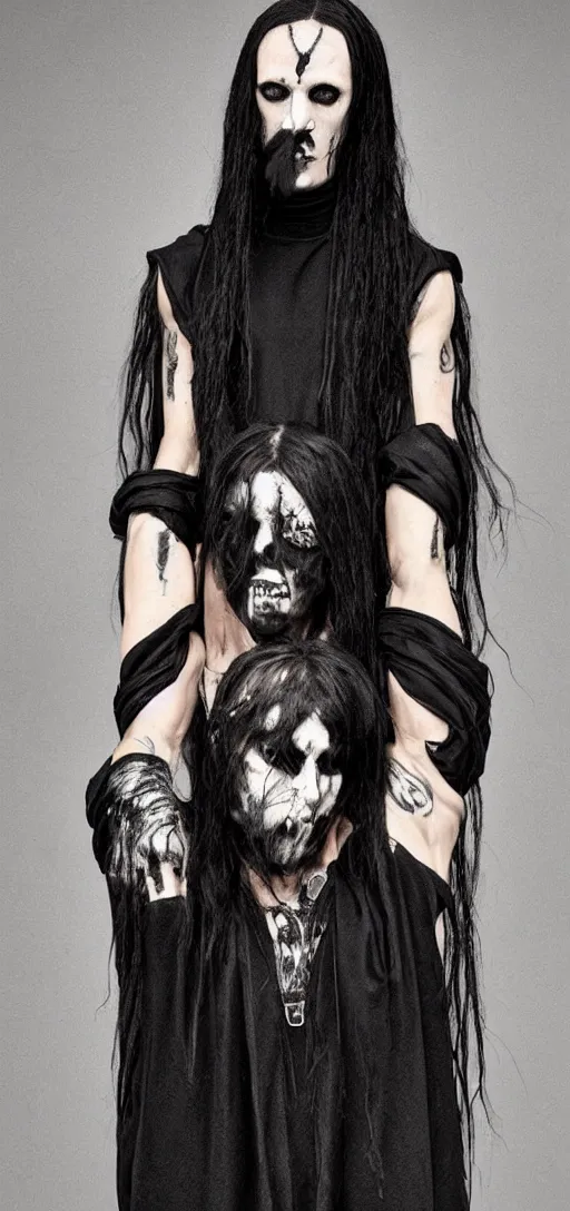 Image similar to goth rendition of a cult leader wearing rick owens