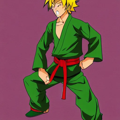 Prompt: Shaggy Rogers dressed like martial artist (as a legendary super sayian 2) in the style of slice of life anime trending on artstation deviantart Pinterest detailed High Resolution HD 8k