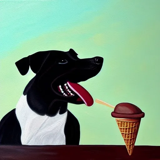 Image similar to painting of a dog eating ice cream