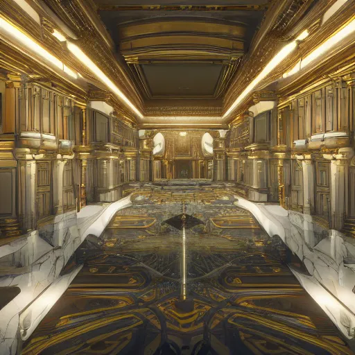 Prompt: The luxurious main hall of a grand Victorian high tech Sci Fi Mansion, digital painting, highly detailed, artstation, octane render, 8k, unreal engine