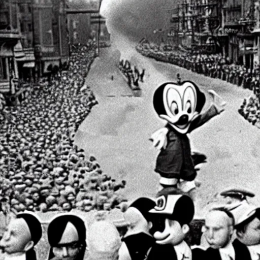 Image similar to historic colorized photograph of donald duck at a nazi parade in 1 9 3 6