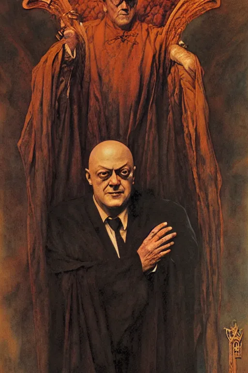 Image similar to a occut art portrait of aleister crowley by wayne barlowe, gustav moreau, goward,  Gaston Bussiere and roberto ferri, santiago caruso, and austin osman spare