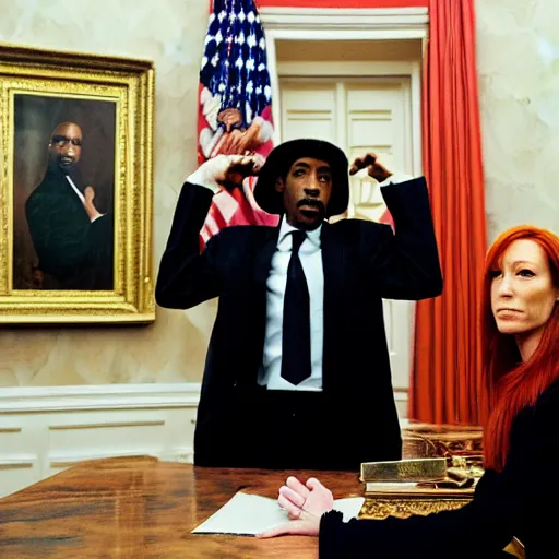 Image similar to Jen Psaki and Tupac Shakur acting fools high on LEAN in the oval office , Photograph By Rineke Dijkstra; by Yoichi Okamoto