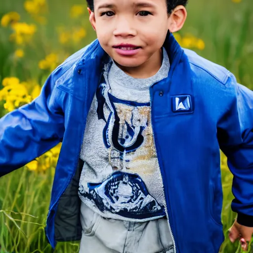 Image similar to destiny ( steven bonnell ii ) in a blue jacket walking in a field, 5 0 mm sigma lens, sony a 7 siii