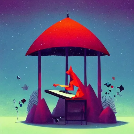 Image similar to low poly, pixar, la pianista Elesky tocando su piano en un surreal hybrid animals, nostalgia for a fairytale, magic realism, flowerpunk, mysterious vivid colors by andy kehoe and amanda clarke en un mundo de Gediminas Pranckevicius