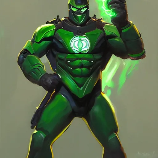 Image similar to greg manchess portrait painting of armored green lantern as overwatch character, medium shot, asymmetrical, profile picture, organic painting, sunny day, matte painting, bold shapes, hard edges, street art, trending on artstation, by huang guangjian and gil elvgren and sachin teng