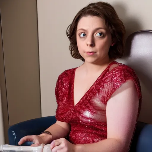 Image similar to rachel bloom hooked up to an iv bag partying at a club, ultra detailed, 8 k resolution, ultrarealistic